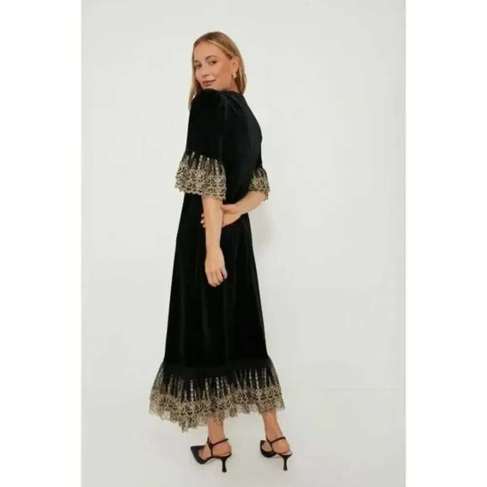 NWT Tuckernuck Pomander Place Lilleth Black Velvet Maxi Dress Gold ($298) XS - Picture 4 of 14